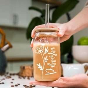 Personalized Floral Glass Tumbler