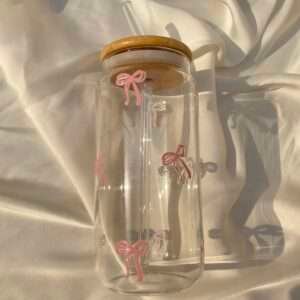 Pink Bow Glass Tumbler _ 550ml