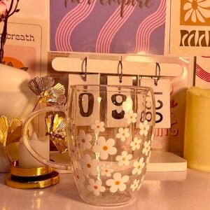 Daisy Floral Glass Mug