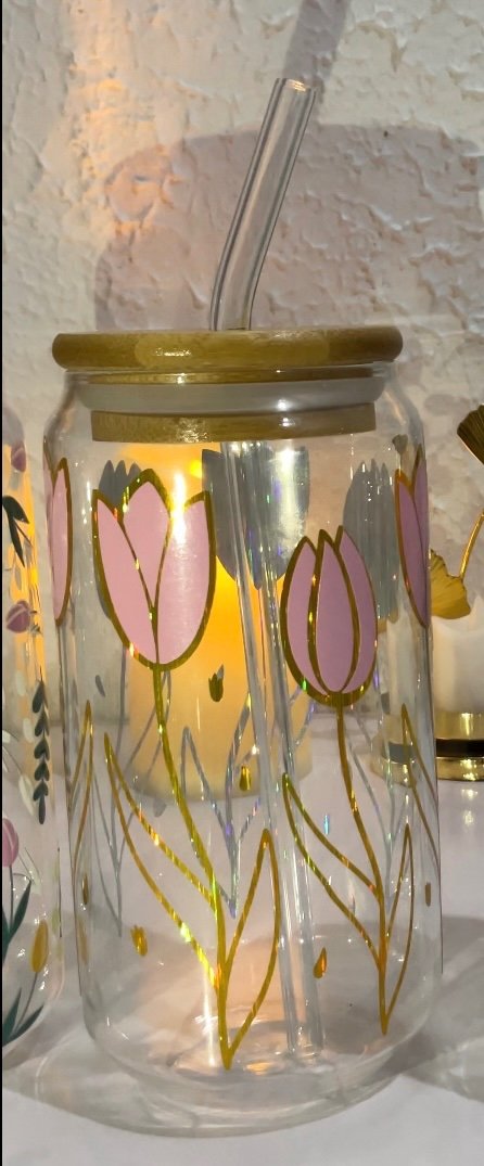 Floral Spring Glass Tumbler - 550ml - Image 2