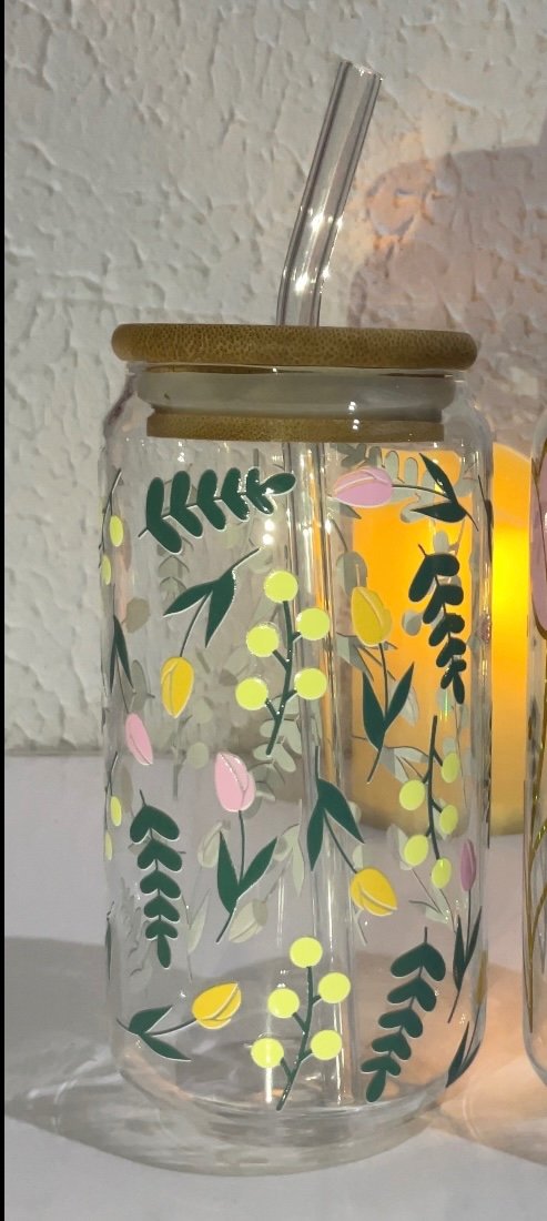 Floral Spring Glass Tumbler - 550ml - Image 3