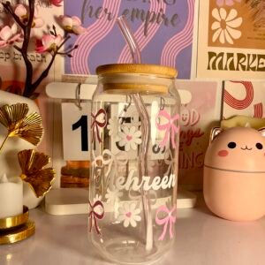 Personalised Bow Daisy Glass Tumbler – 550ml