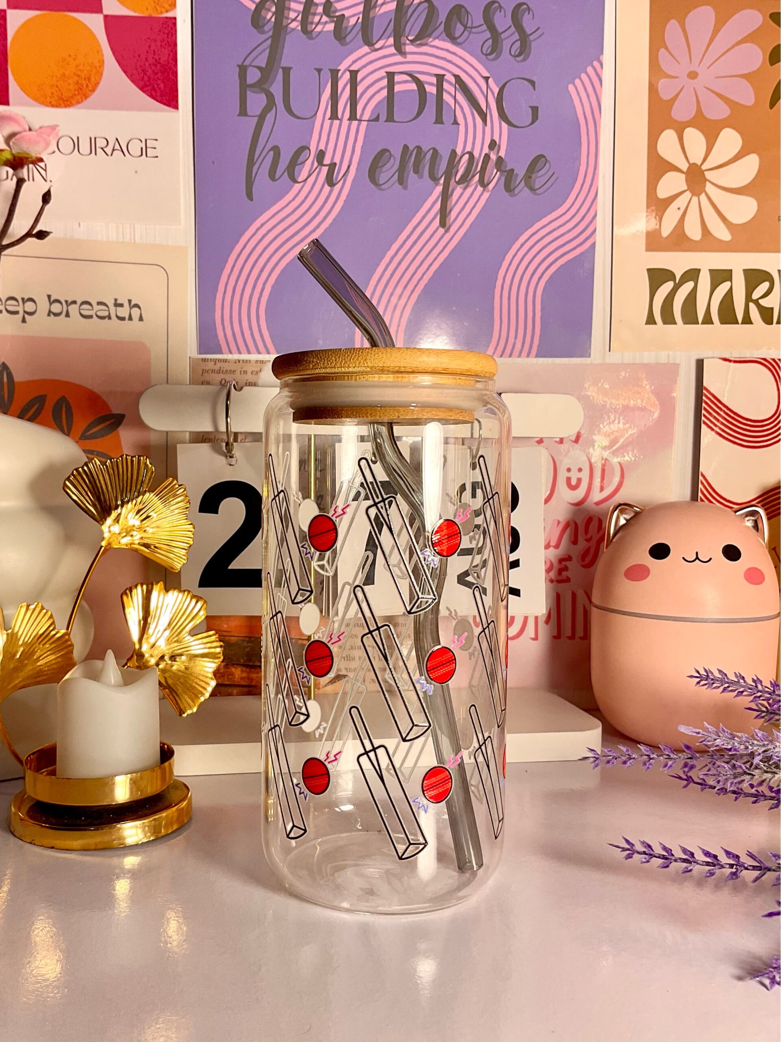 Cricket Theme Glass Tumbler-550ml