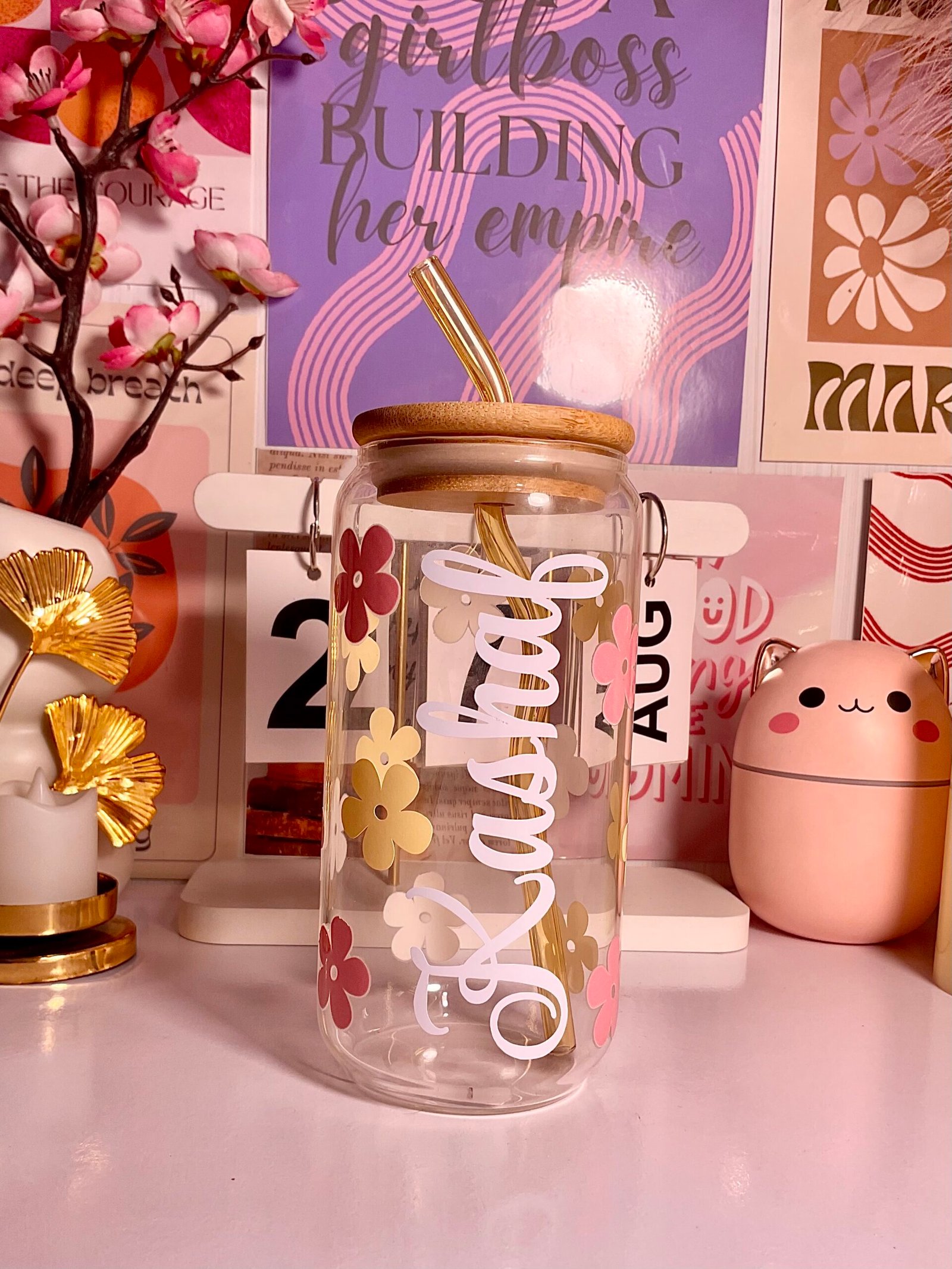 Personalized Floral Bliss Glass Tumbler (550ml)