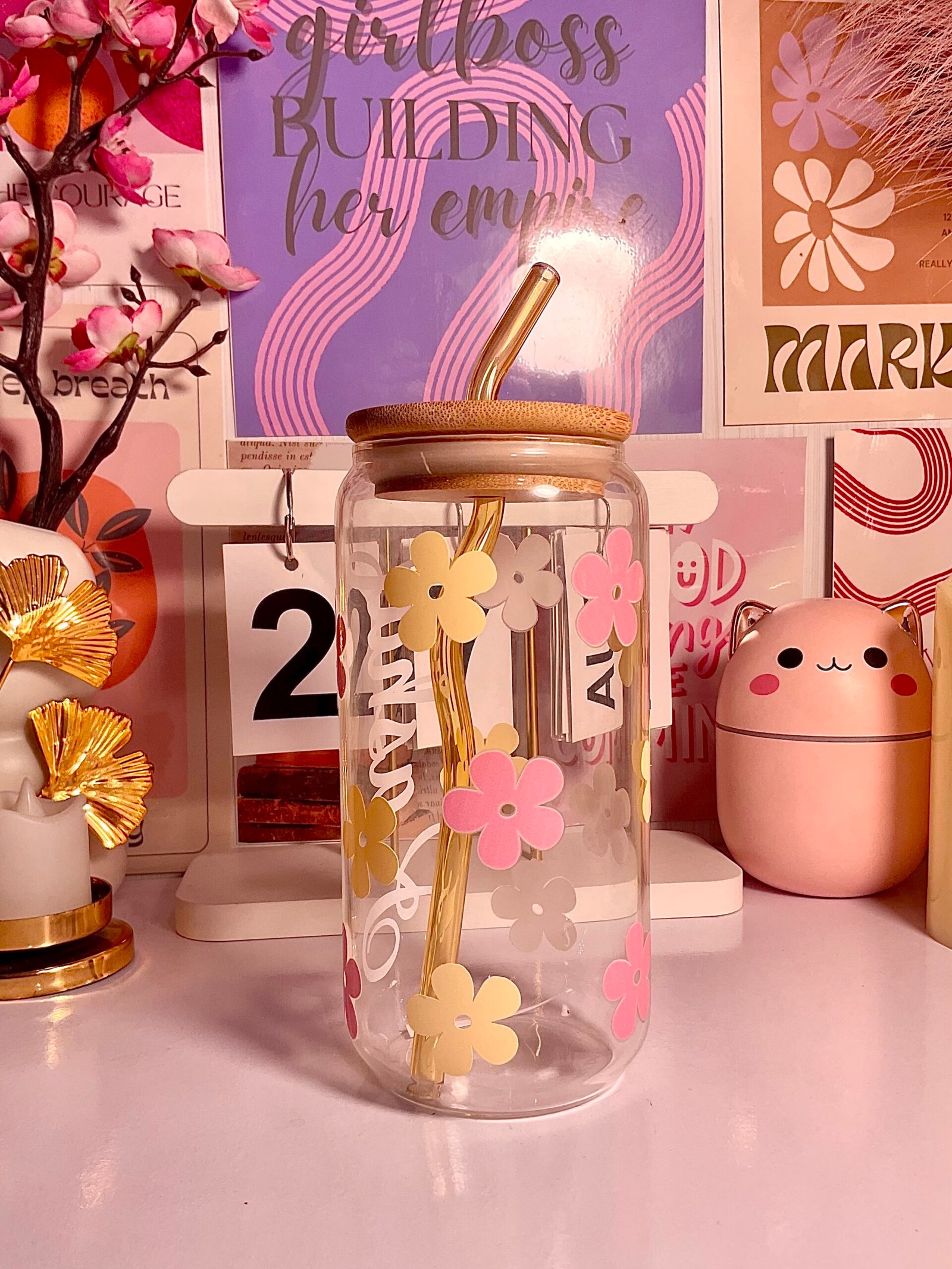 Personalized Floral Bliss Glass Tumbler (550ml) - Image 2