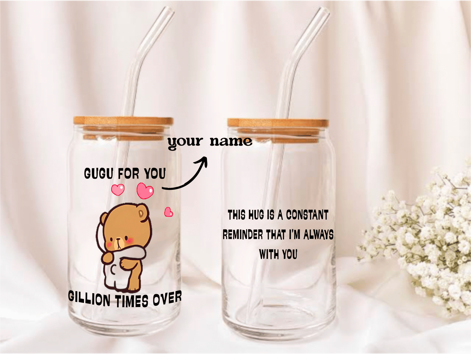 Personalised Hug in a Cup Glass Tumbler-550ml