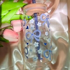 Blue Coquette Bow Glass Tumbler