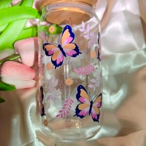 Pink Butterfly Glass Tumbler