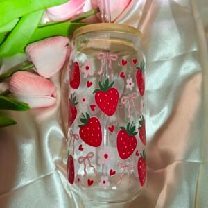 Strawberry & Coquette Glass Tumbler