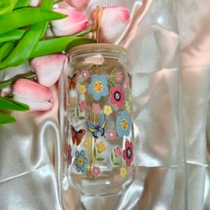 Retro Garden Floral Glass Tumbler